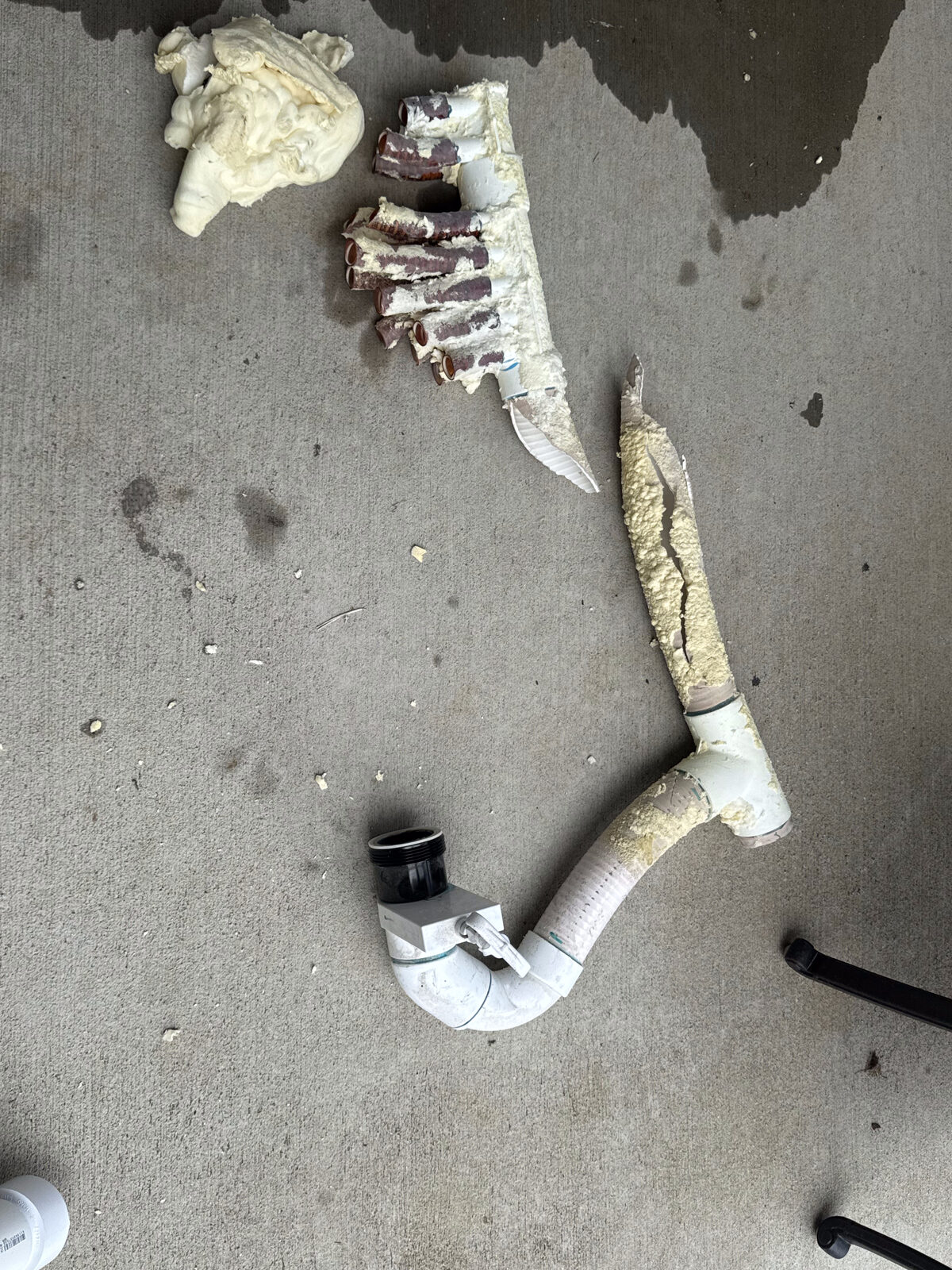 Freeze-damaged hot tub plumbing repair, St. Louis Hot tub plumbing with freeze cracks and winterization damage repaired by Mirage Spa